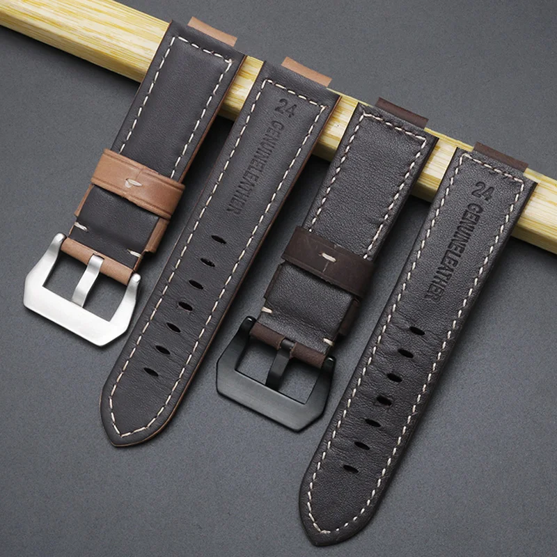 Yopo Leather Watchband 24x16mm Black Brown Strap Pin Buckle Suitable For Timex T2N720/721/TW2T76500/6300 Men's Silicone Bracelet