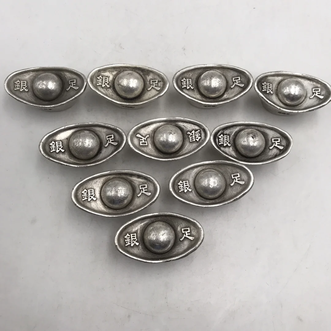 Collection China Archaize Qing Dynasty white copper silver plated ingots statue  Household gift ornaments randomly sent 1pcs /1