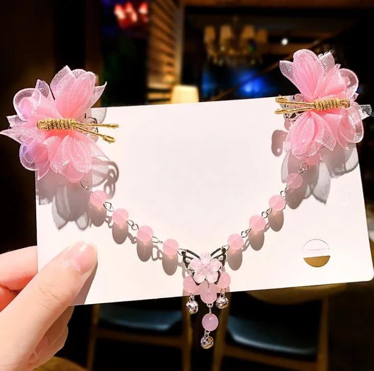 Pink Butterfly Forehead Head Chain Hairpin For Women Girls Sweet Hair Ornament Clip Barrette Headband Fashion Hair Accessories