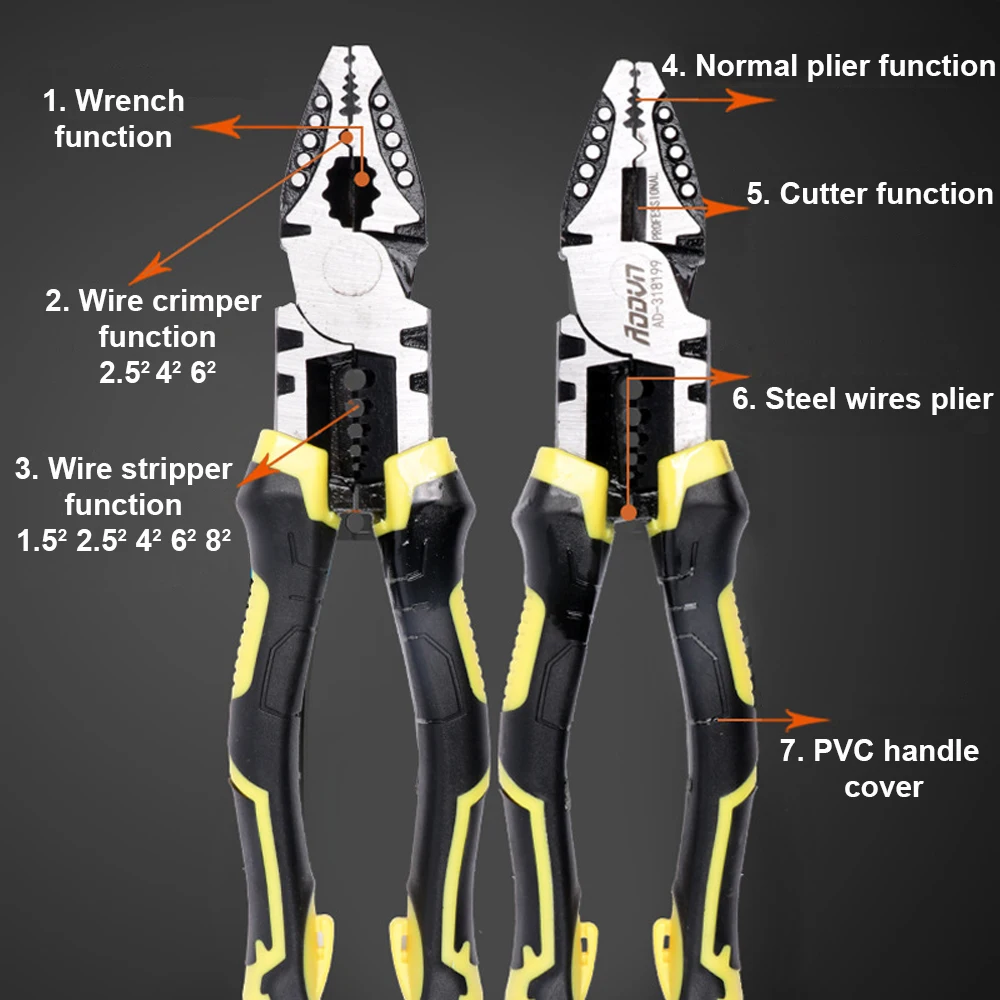 Electrical Wire Pliers Cable Stripping Crimping Cutter Hand Tools Multi Functional Electrician Multifunctional Universal Plier