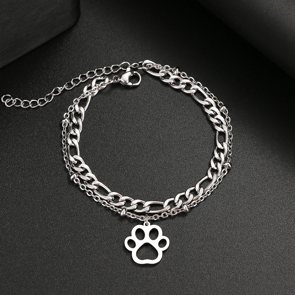 Stainless Steel Chain Bracelet New Trendy Classic Dog Paw Bracelets Pendant For Men Women Jewelry Party Friends Gifts Wedding