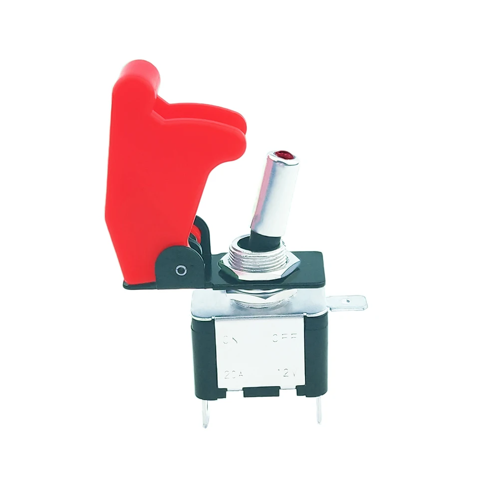 Neue 12V 20A Beleuchtet Dark Red LED Kippschalter Control ON/OFF + Flugzeug Raketen Stil Flip Up abdeckung SS