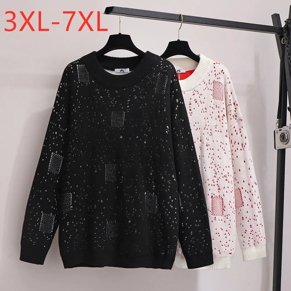 New Autumn Winter Plus Size Women Clothing Knit Tops For Women Large Pullover Long Sleeve Loose Black Sweater 4XL 5XL 6XL 7XL