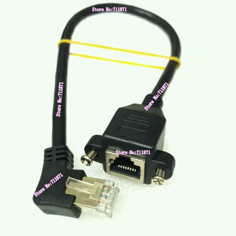 Screw Fixed Right Angle Bend  Rj45 Ethernet Cable Extension cord Category 6 8P Male Female Ethernet network extend Line Cable