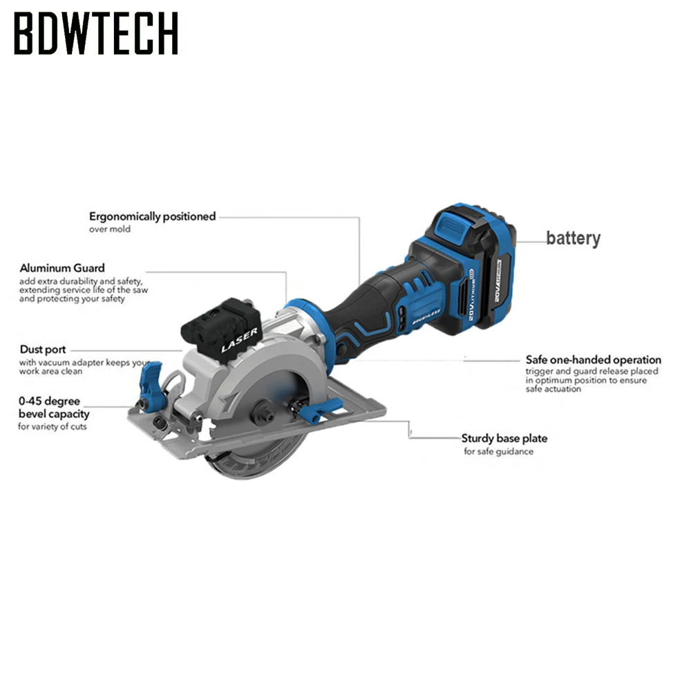 BDWTECH BT526 Mini portable 20V Electric cordless circular saw with lase function and Wood saw blade Free Return