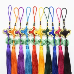 3Pcs/Lot Green Jade Flake Chinese Knot Tassels Accessories DIY Jewelry Garment Crafts Decoration Pendant Golden Edge Silk Tassel
