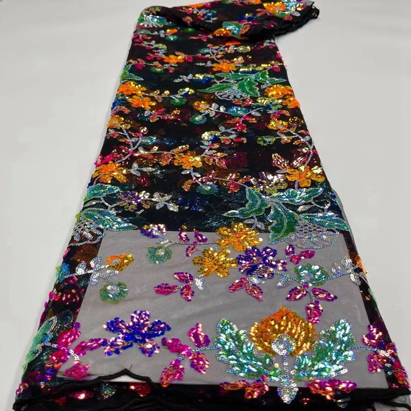 

African Lace Guipure Lace with multicolor Sequins Embroiderey Fabric High Quality Nigeria Lace Fabric TS9785