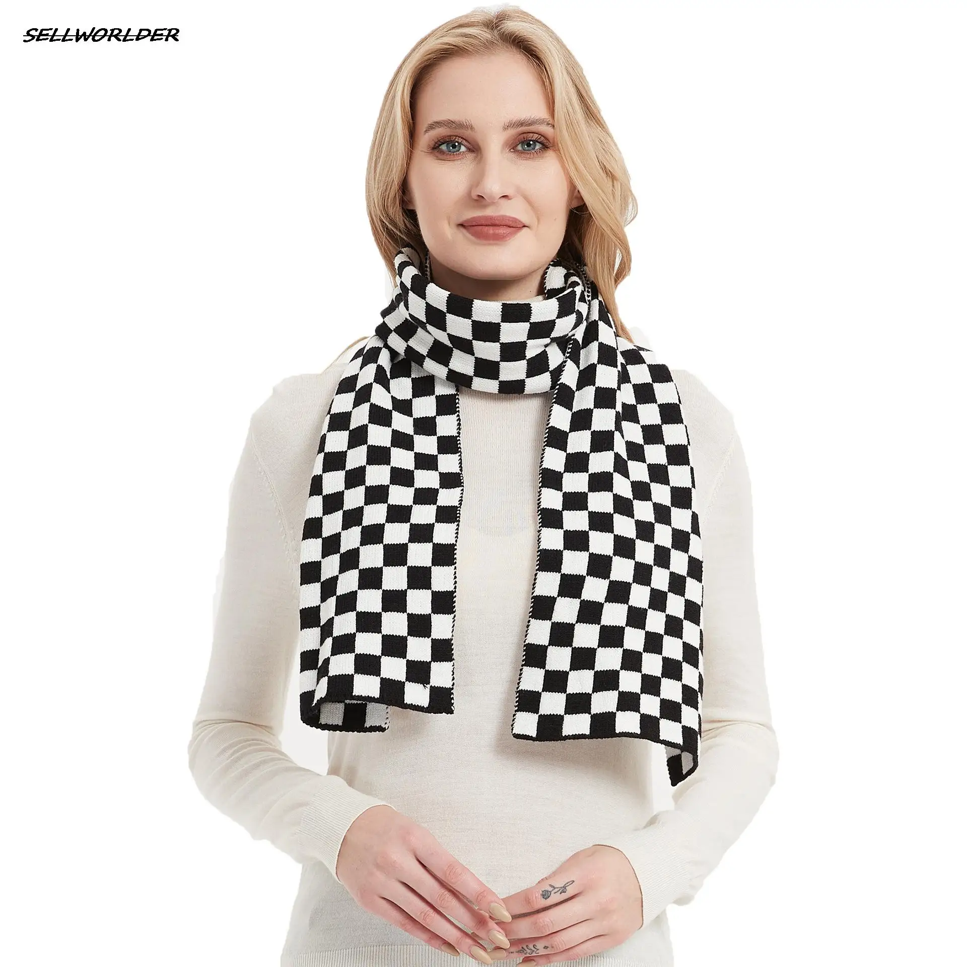 NEW Women Black and white checkerboard plaid scarf Winter Scarf Warm Fashion Scarves & Wraps 150*21