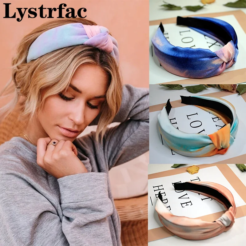 Lystrfac Tie dye Hairband for Women Fashion Gradient Color Wide Knot Headband Girls Hair Loop Female Hair Accessories