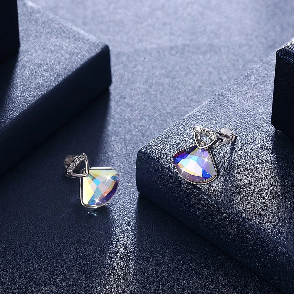 Fine Jewelry Made with Lekani Crystal Stud Earrings Real S925 Sterling Silver Geometric Blue Shell Earrings for Women Gift