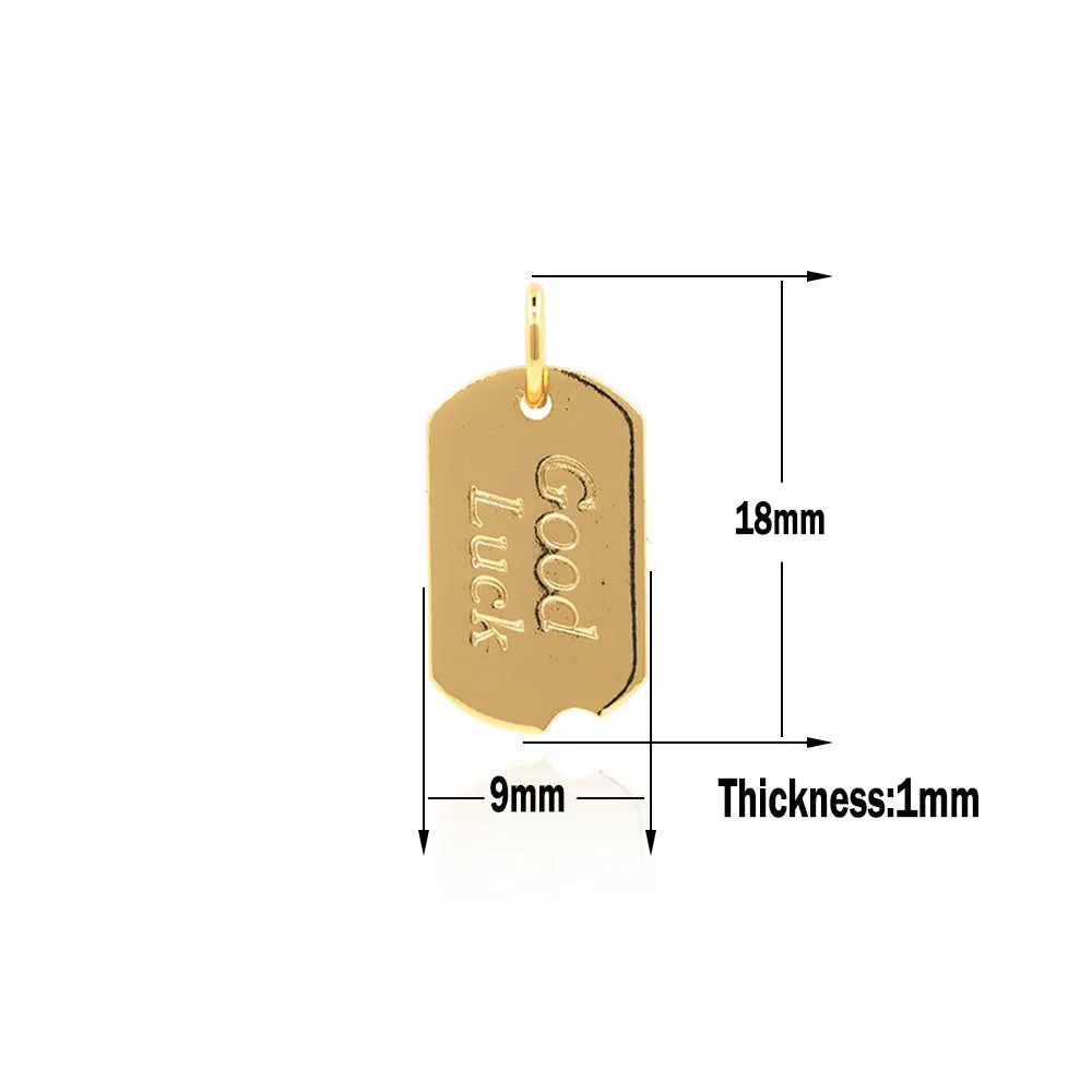 Good Luck Pendant, Gold-Plated Rectangular Brass Charm, DIY Jewelry And Bracelet Necklace Making Supplies 18x9x1MM