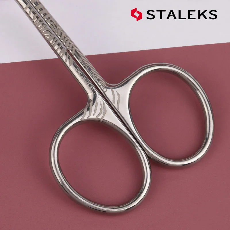 1pc STALEKS SX-21-1z Stainless Steel Dead Skin Scissors Russian Style Bending Eyebrow Scissors Zebra Pattern Makeup Tools