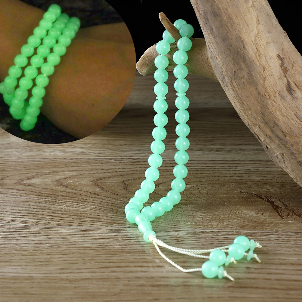 Luminous 8mm Natural Tassel Pendant 99 Prayer Beads Islamic Muslim Tasbih Allah Mohammed Rosary for Middle East Women Men