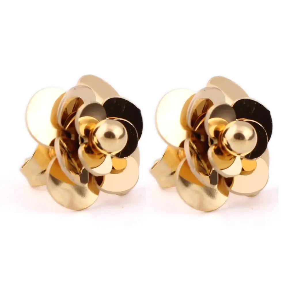 Fashion Women Earrings 316LStainless Steel Rose Gold Color Flower Stud Earrings