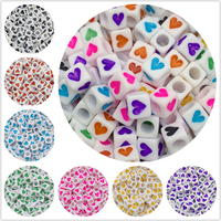 100pcs 6x6mm Square Shape Acrylic Beads Heart Pattern Spacer Beads For Jewelry Making DIY Handmade Bracelet Necklace