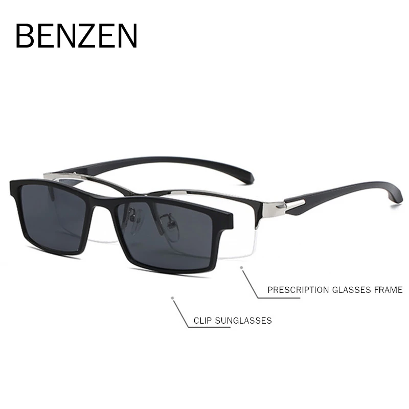 

BENZEN Clip Glasses Frame 5 In 1 Magnet Polarized Men TR90 Optical Myopia Clip Glasses For Men Eyeglasses Frame 5535