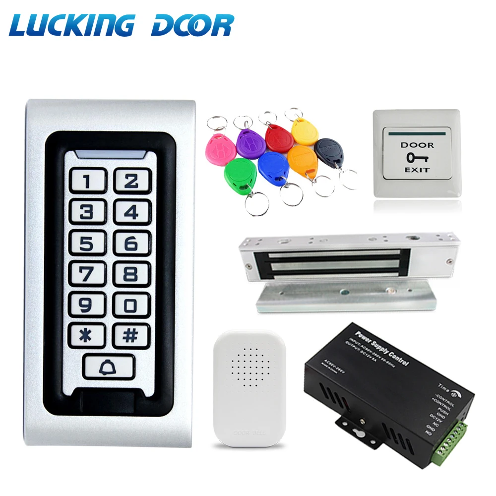 

IP67 Waterproof Backlight RFID Door Access Control Kit Electric Lock +Door Exit Switch+ Power Supply Standalone Access Control