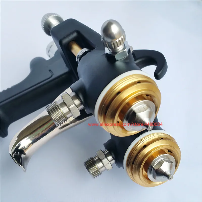 คู่1.4/1.8/2.2Mm หัวฉีดความดันสเปรย์ปืน Nano Chrome ภาพวาด Dual Head Air Pneumatic Pressure Sprayer