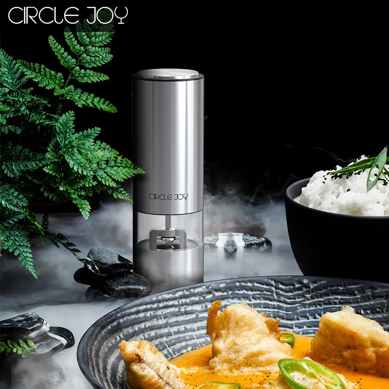 เครื่องบดพริกไทยและเกลือไฟฟ้าอัตโนมัติมีไฟ LED 5โหมดเครื่องบดเมล็ดพืชเครื่องลายคราม