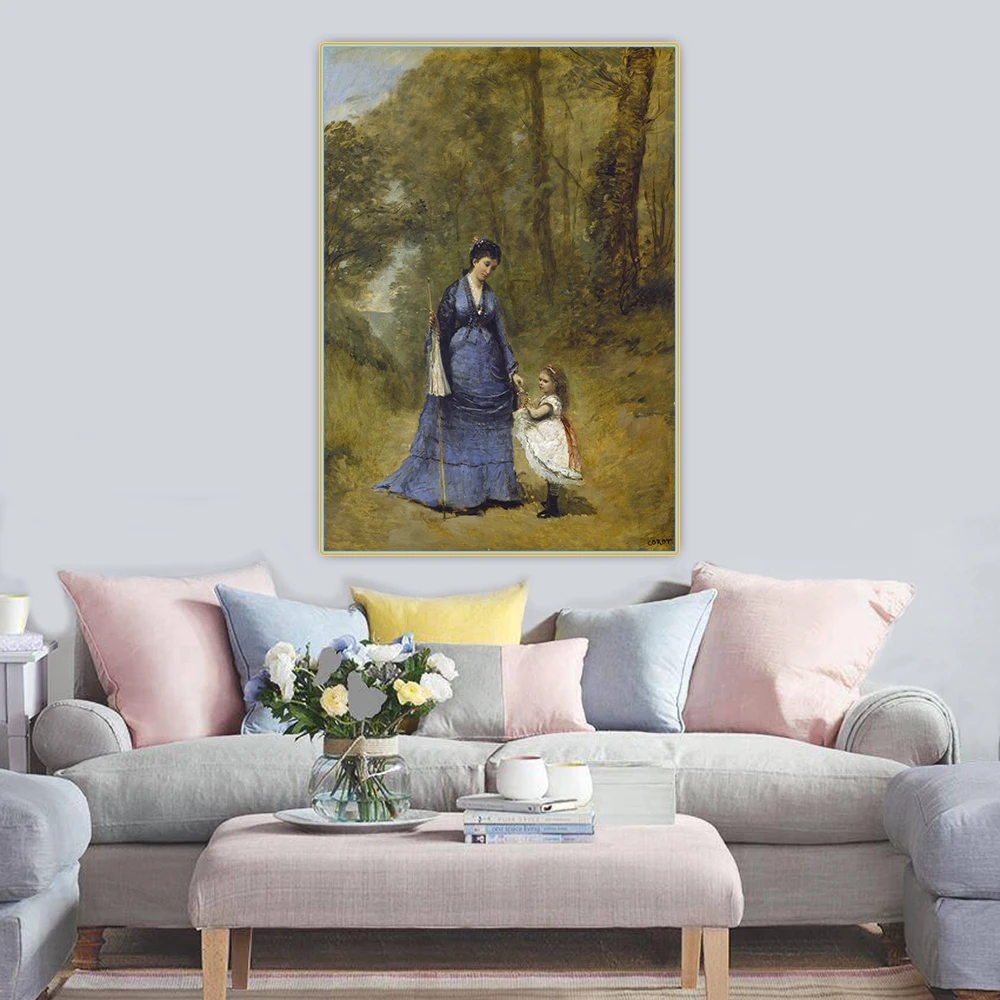 Citon Jean Baptiste Camille Corot《Madame Stumpf and Her Daughter》Canvas Oil painting Artwork Picture Wall Decor Home Decoration