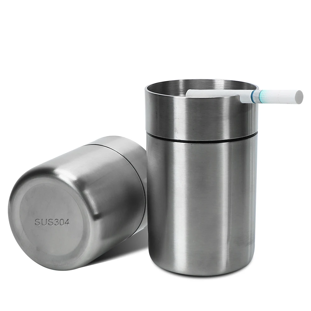 Detachable Creative With Lid Windproof Car Ashtray Home Accessories Stainless Steel Ashtray Smoke Tobacco Ash Holder Container