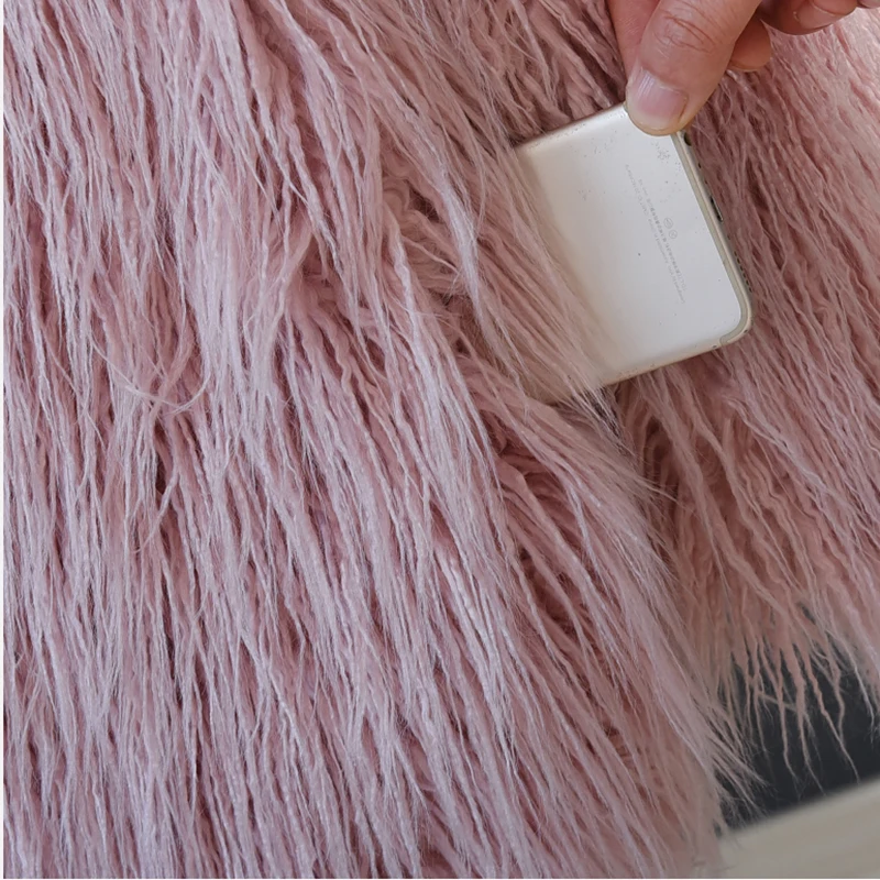 2023 Autumn Winter Fur Jacket Female Pink Fashion Long Plush Imitation Fur Wool Overcoats Ladies Short Fur Parkers Coat Woman