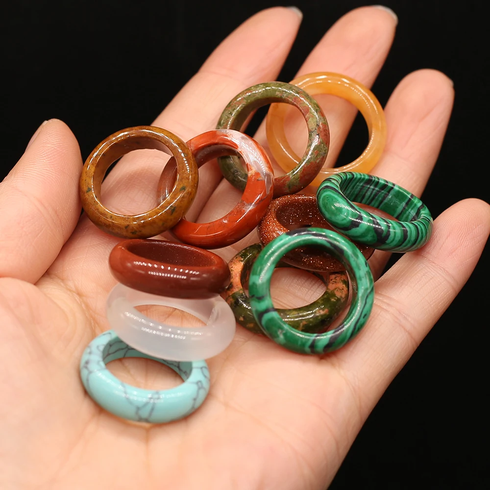 1PC Random Style Natural Stone Gem Ring Couple Religious Agate Quartz Crystal  Making Necklace Bracelet Width 6mm