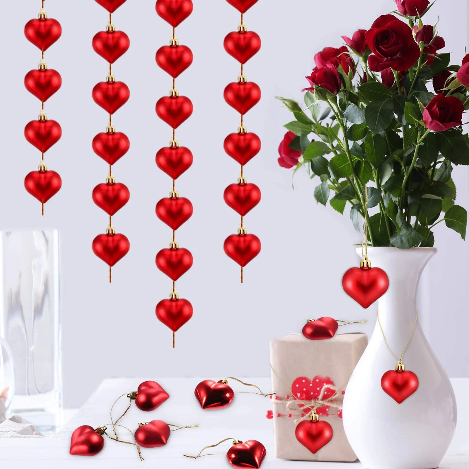 24PCS/set Heart-shaped Hanging Ornament Heart Pendant Valentines Day New Year Tree Hanging DIY Home Wedding Party Valentine Deco