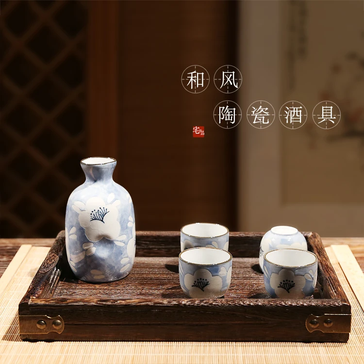 

Japanese style hand painted wine set ceramic wine pot cup sake set white wine barware dispenser liquor gift box 5pcs/set