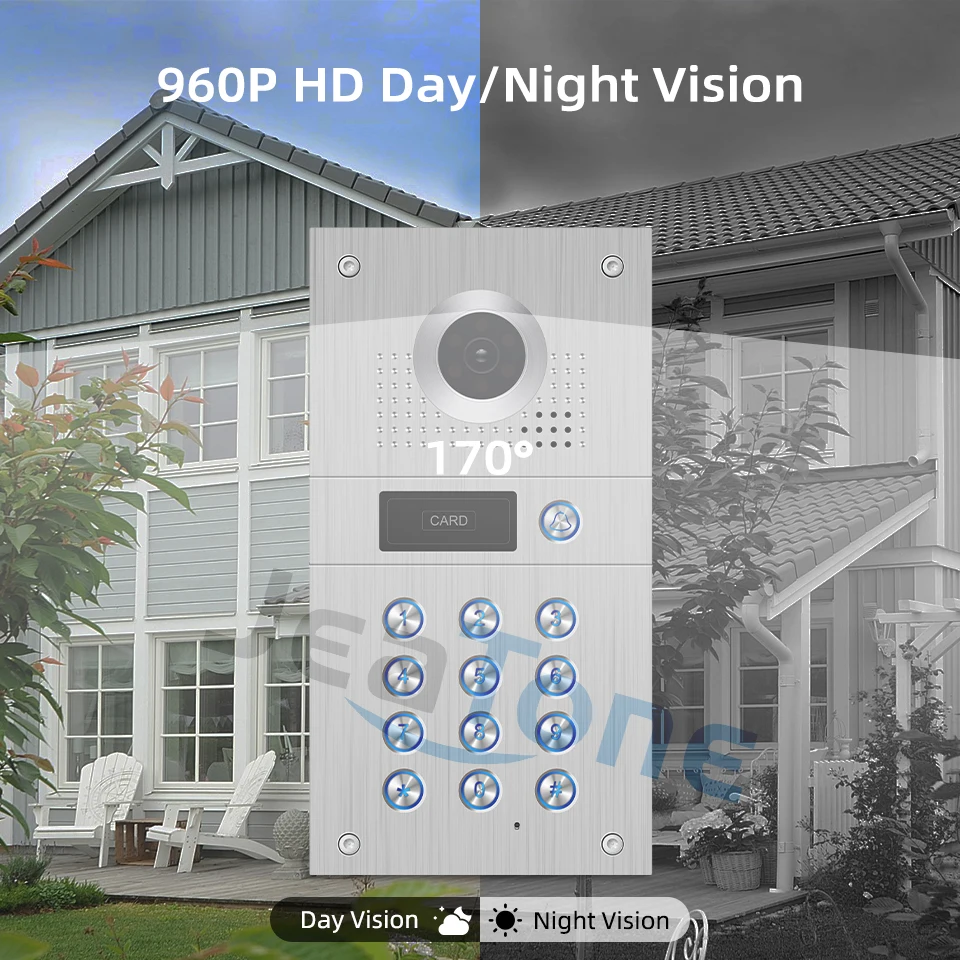 JeaTone Tuya Smart Home Video Tür Telefon 3 Monitore 960P/AHD Türklingel Access Control System Code Tastatur, RFID Karte, Auto Rekord
