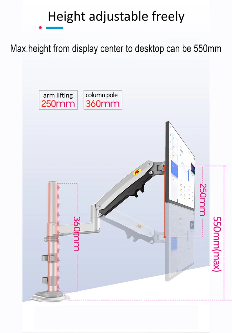 Imagem -05 - Desktop Gás Spring Dual Braço nb H180 Fp2 22 32 Monitor Holder 10 17 Laptop Support Air Press Mount Stand 2-12kg de Carga