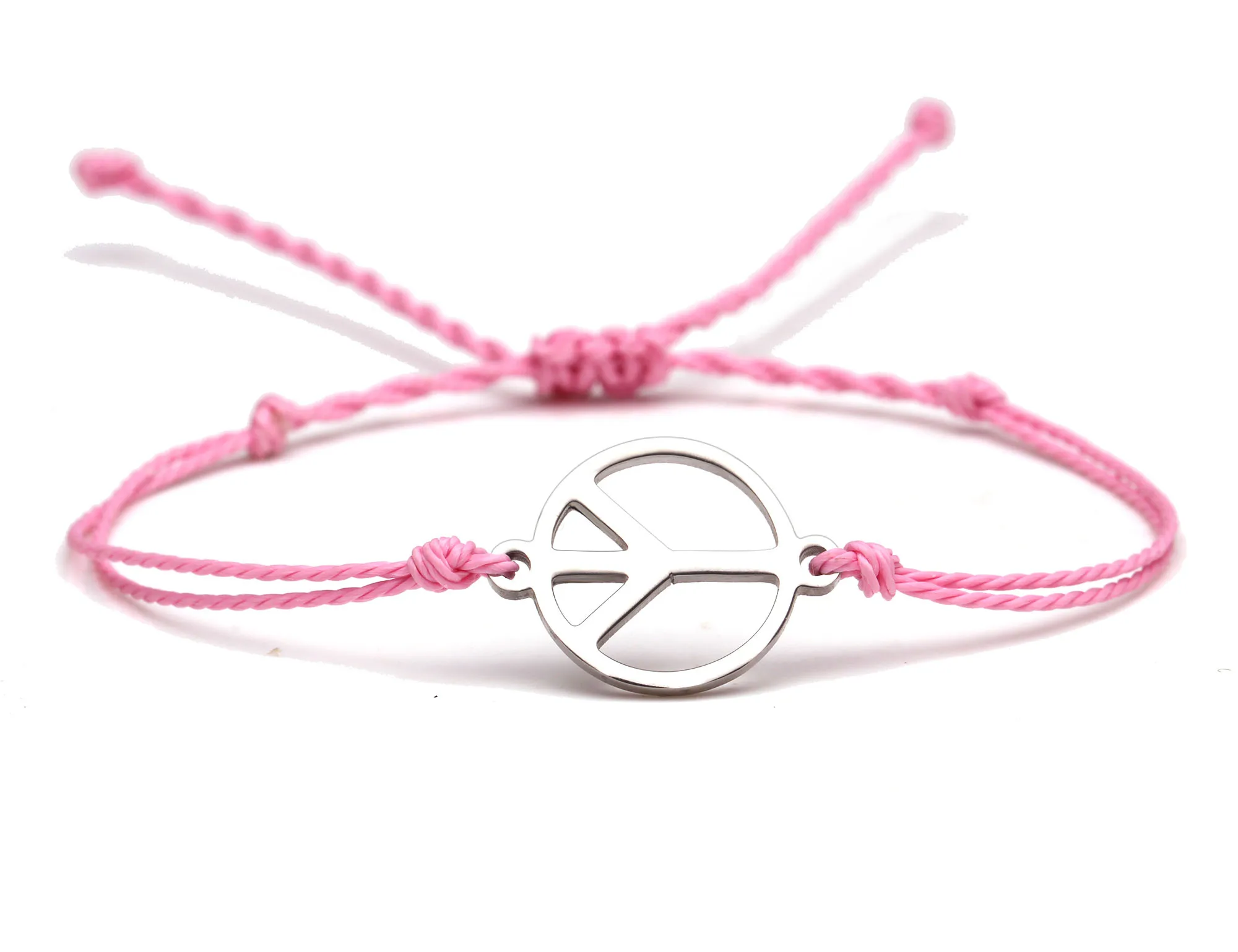 Cute Stainless Steel Peace Sign Charm Bracelet Women Girl Green Blue Grey Waxed Cord New Fashion Vintage Beach Jewelry Present