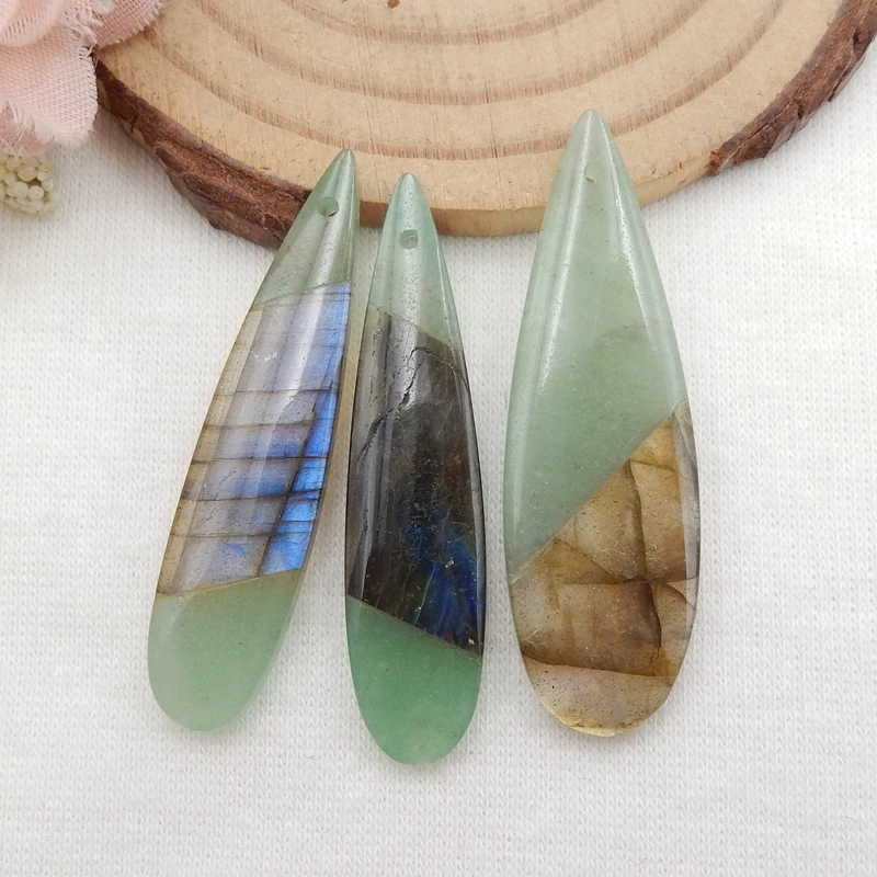 Natural New design 3 pcs ,Green Aventurine  pendants necklace,40x10x4/42x13x4mm8.5g