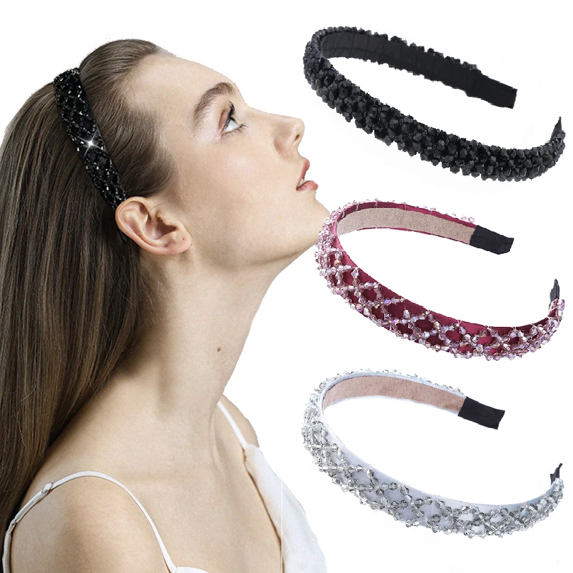 1pc Women Hair Band Handmade Bead Rhinestone Crystal Head Hair Hoop Band Full Crystal Headband Hair Accessories For Girls