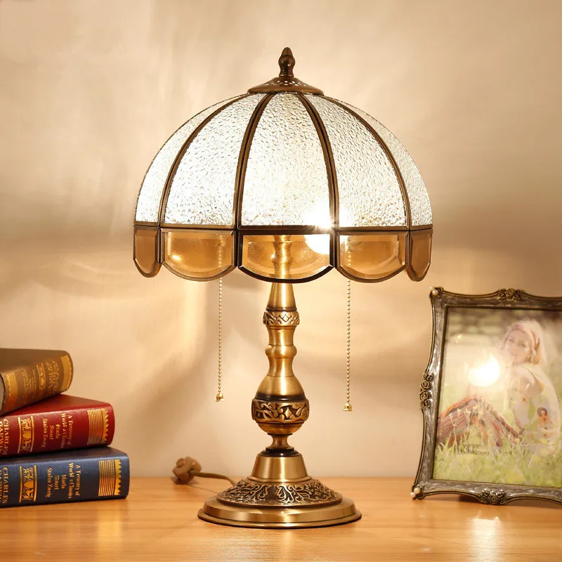 

European Style Retro Living Room Study Bedroom Bedside Decoration Copper Table Lamp E27 AC110-240V