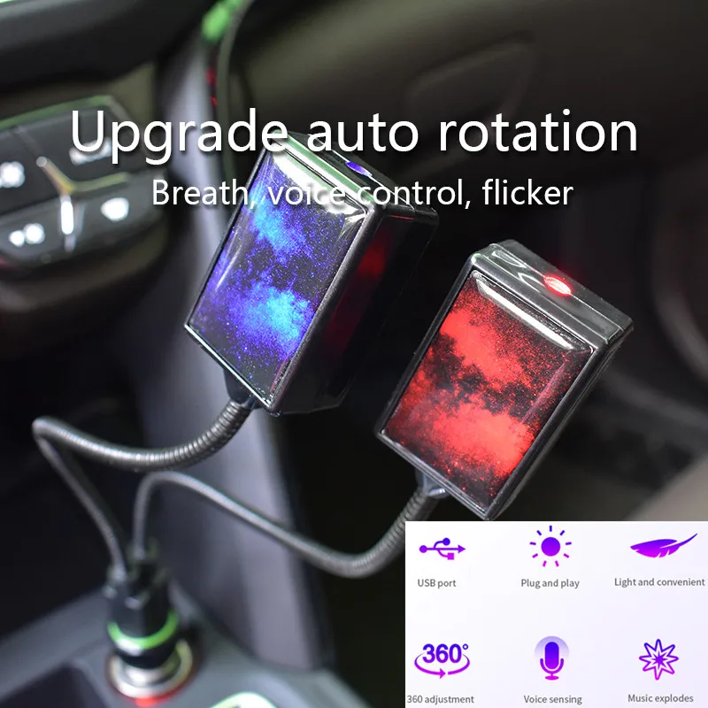 Car LED Roof Star Night Light USB Projector Romantic Galaxy Light Voice Control Rotatable Car Interior Light for Bedroom Party