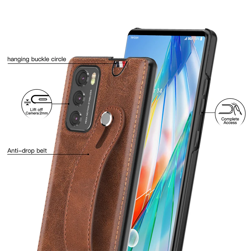 Wrist Strap Hand Band Case for LG Wing Luxury Leather Phone Cover Shell Full Protection Coque for LG Wing Phone Accessories