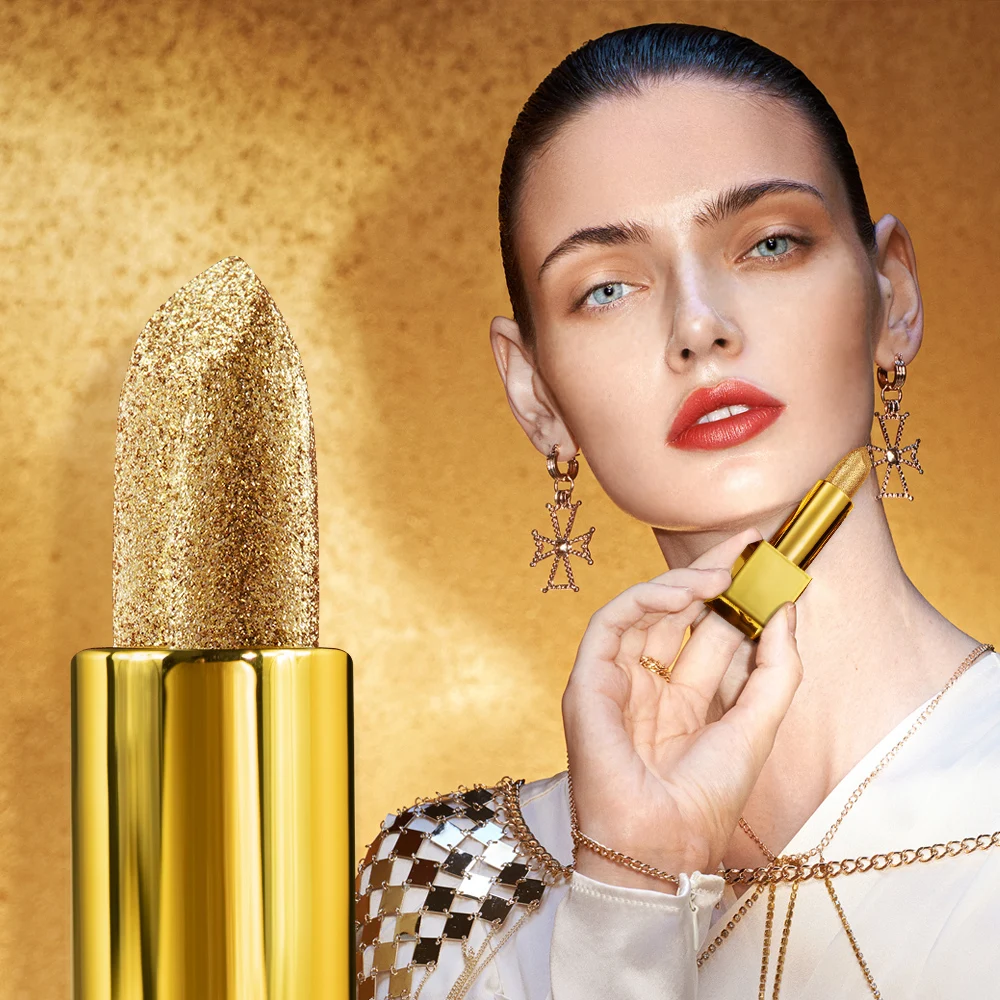 Glitter Lipstick Moisturizing Glitter Cover Velvet Matte Batom Golden Lips Cosmetics Makeup 3.5g Unique Funny Gift