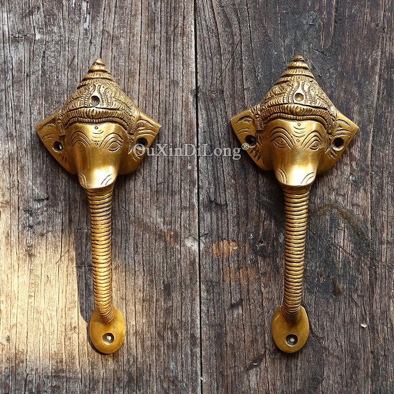 

1PCS Brass Handmade Retro Surface-Mounted Door Handles Villa Courtyard Lucky Elephant Opposite Door Closet Door Knobs GF722