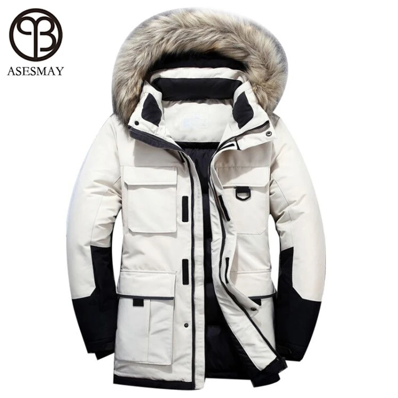 2019 men down jacket men‘s winter coat long parkas white duck down coats fur hooded thick warm joggers tracksuit male outerwear