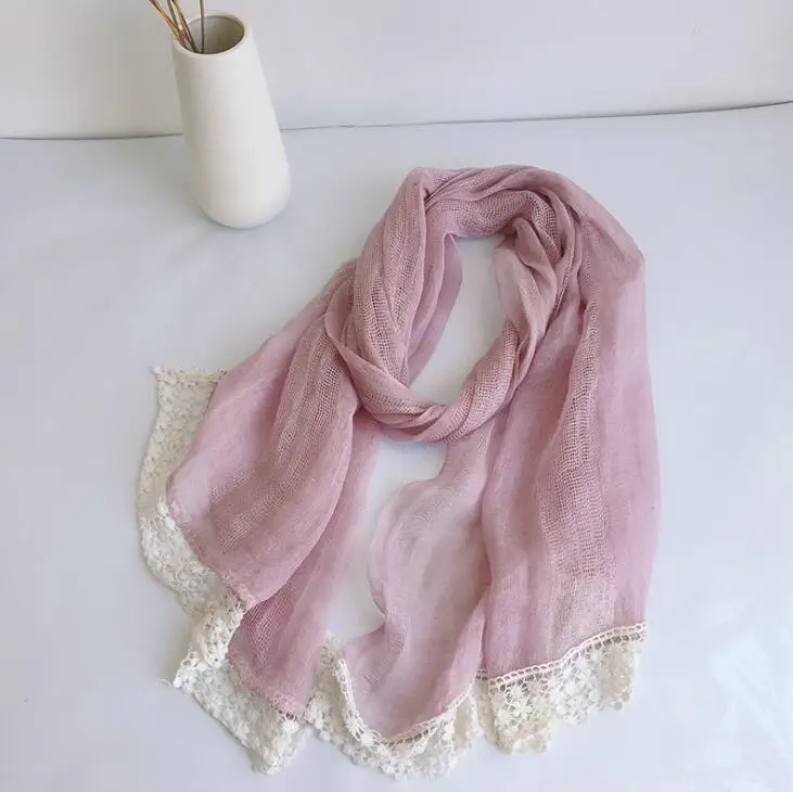 Japanese style free shipping 100% linen lace scarves ladies spring autumn travel sunscreen shawl breathable thin scarves