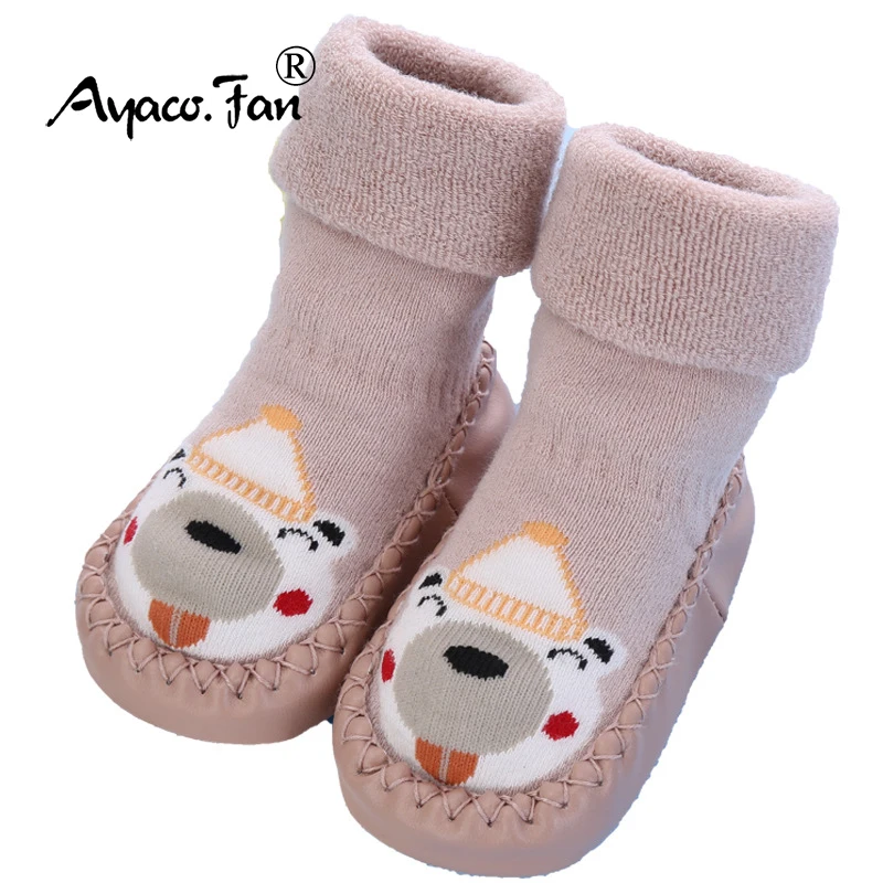 Calcetín interior para niños pequeños, calcetines de algodón para niños recién nacidos, calcetines gruesos de felpa para niñas, suela de goma,