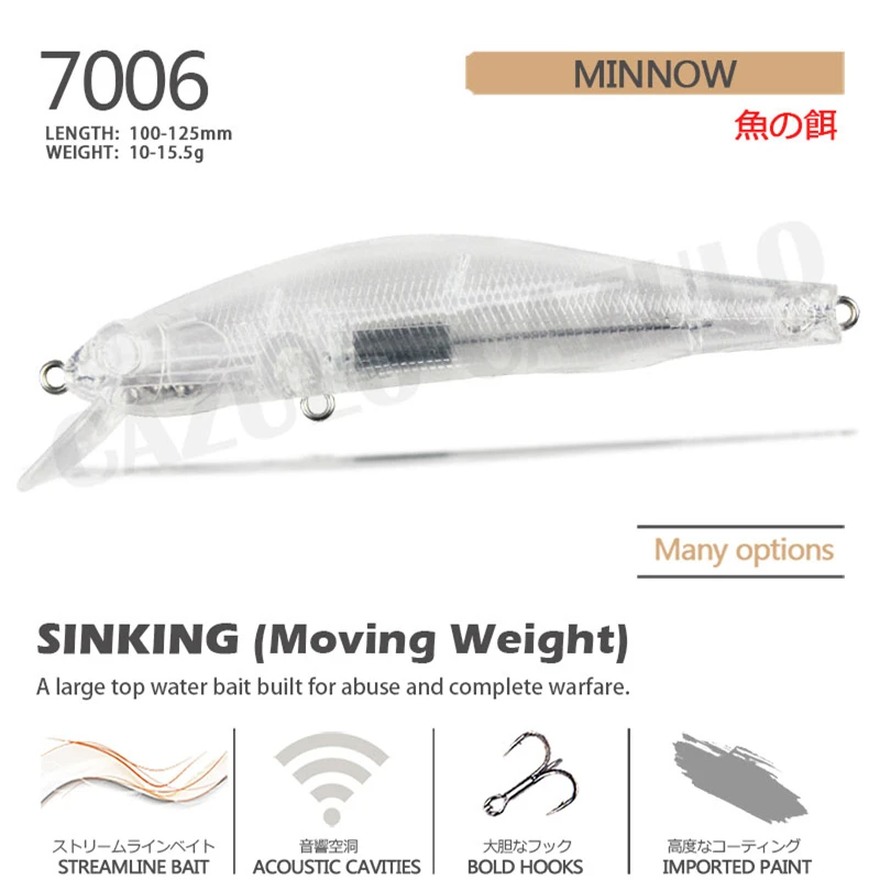 Blank Unpainted Minnow Fishing Accessories Lure Isca Artificial Weights 10-15.5g ABS DIY Sinking Wobblers Seabass Tackle Leurre