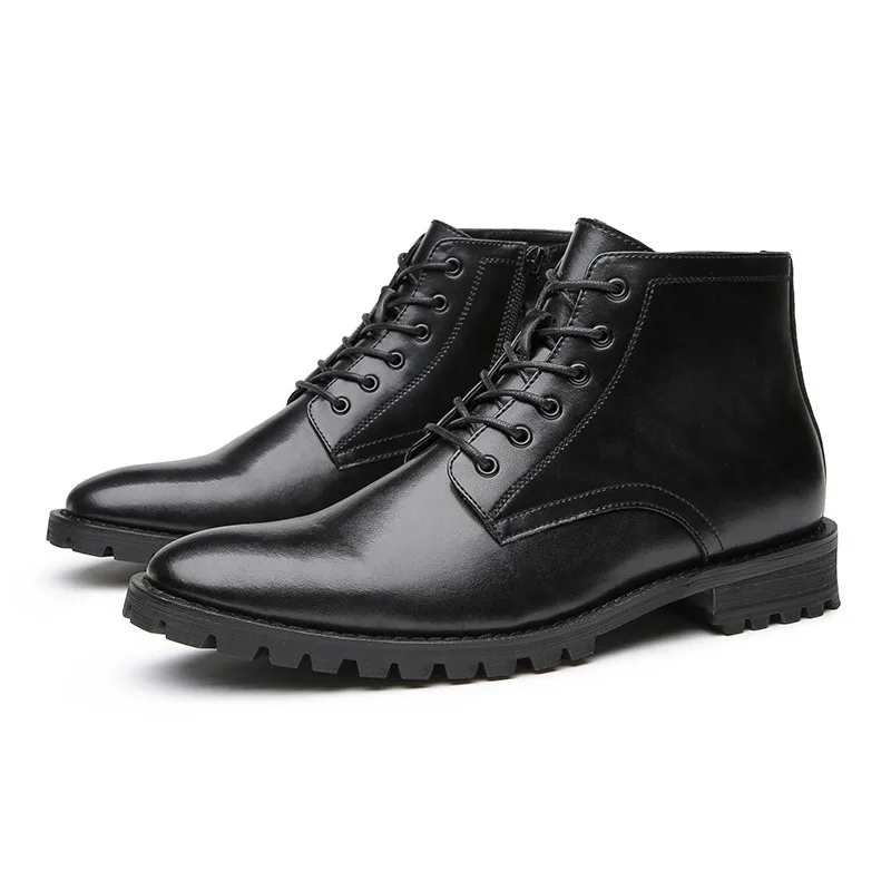 British style mens leisure genuine leather boots black brown lace-up tooling shoes ankle botines hombre spring autumn botas man