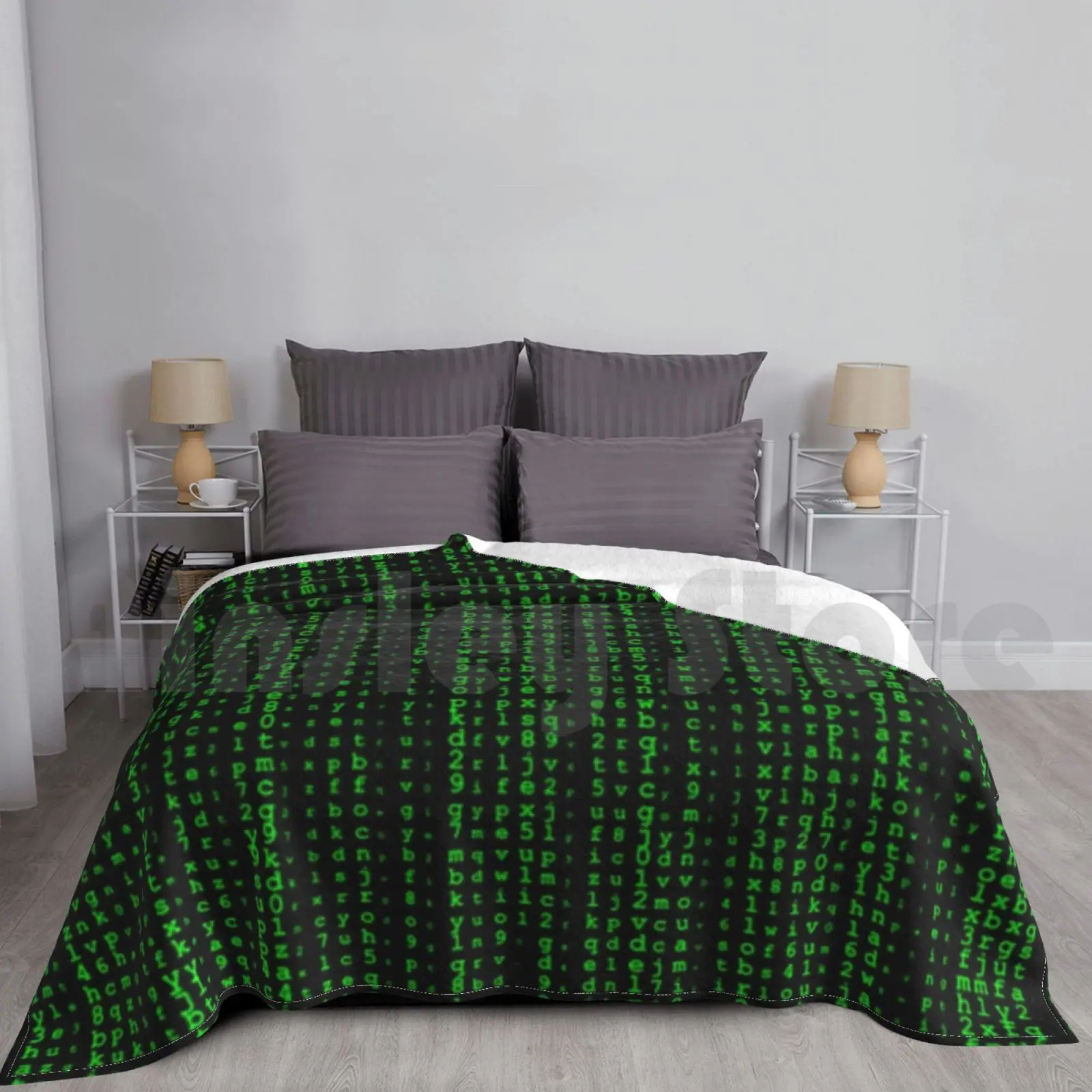 Green Coding Pattern Blanket For Sofa Bed Travel Coding Code Green Computer Pattern Programming Geek Black