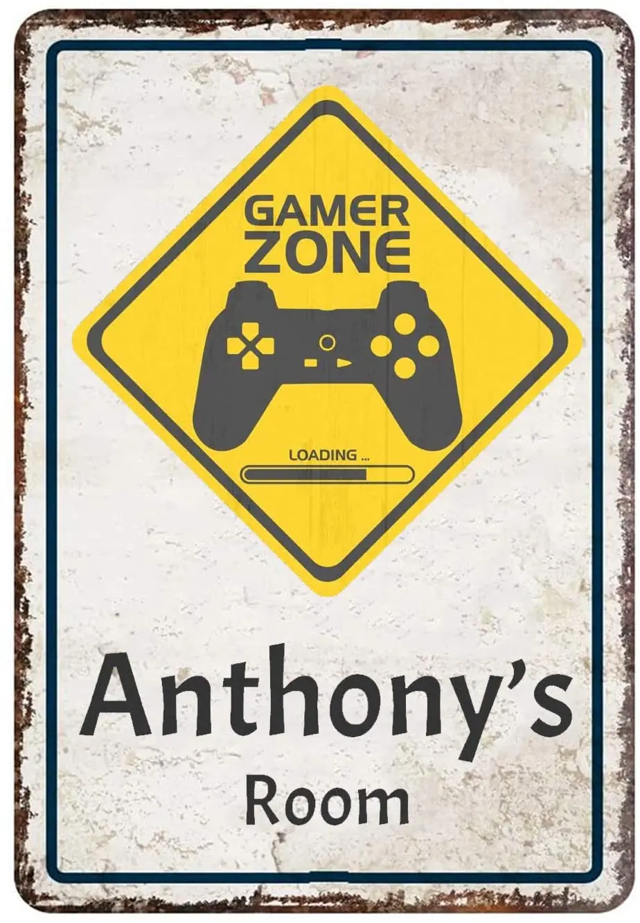 

aianhe Personalized Vintage Gamer Zone Room Sign-Game Room-Yellow- Decor Wall Metal Sign