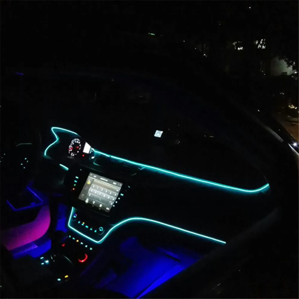 1/2/3M Car Interior Light Bmbient Lights El Neon Led Strip Cold Line Decorative Dashboard Lamp 12V Cigarette Lighter Inverter