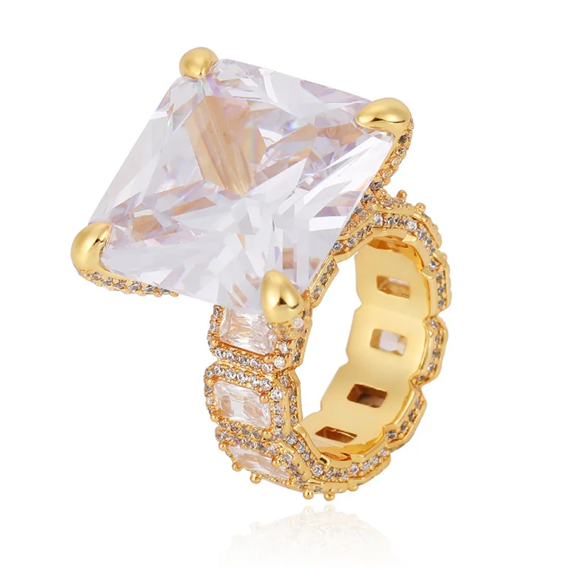 Hip Hop Claw Setting Big CZ Stone Bling Ice Out Geometric Square Men Finger Rings Women Fashion Jewelry Gift Drop Shipping