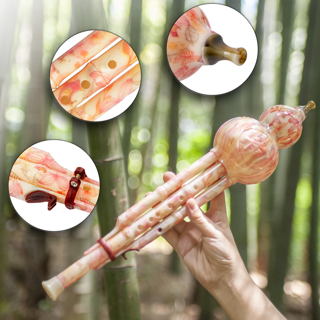 LOMMI Hulusi Trung Quốc Nhạc Cụ Quãng Tám Hulusi Sáo Woodwind Vân Nam SÁO BẦU Tre Hulusi Halisi Cucurbit Sáo Với Ốp Lưng