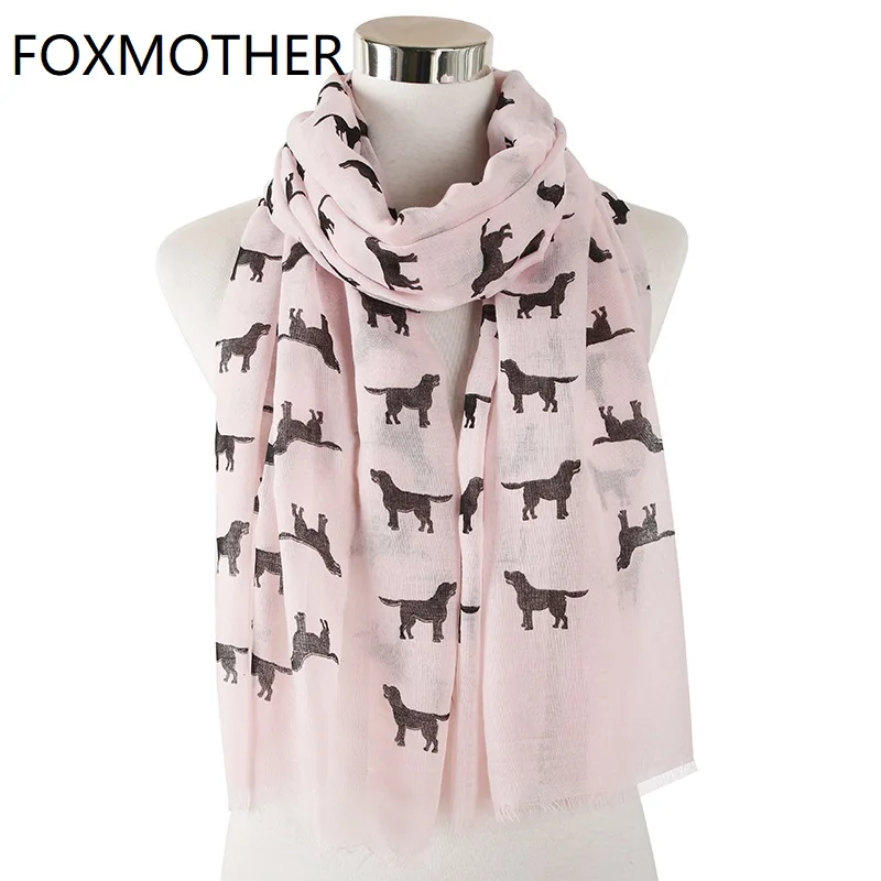 FOXMOTHER New Fashion Cute White Pink Labrador Retriever Dog Animal Print Wrap Scarf For Women Ladies Pet Dog Lover Gifts